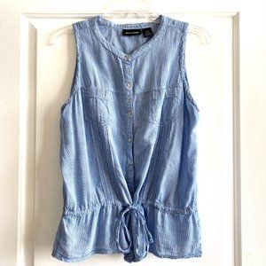 DKNY | Women’s sleeveless cinch drawstring waist button-down top | Size:…